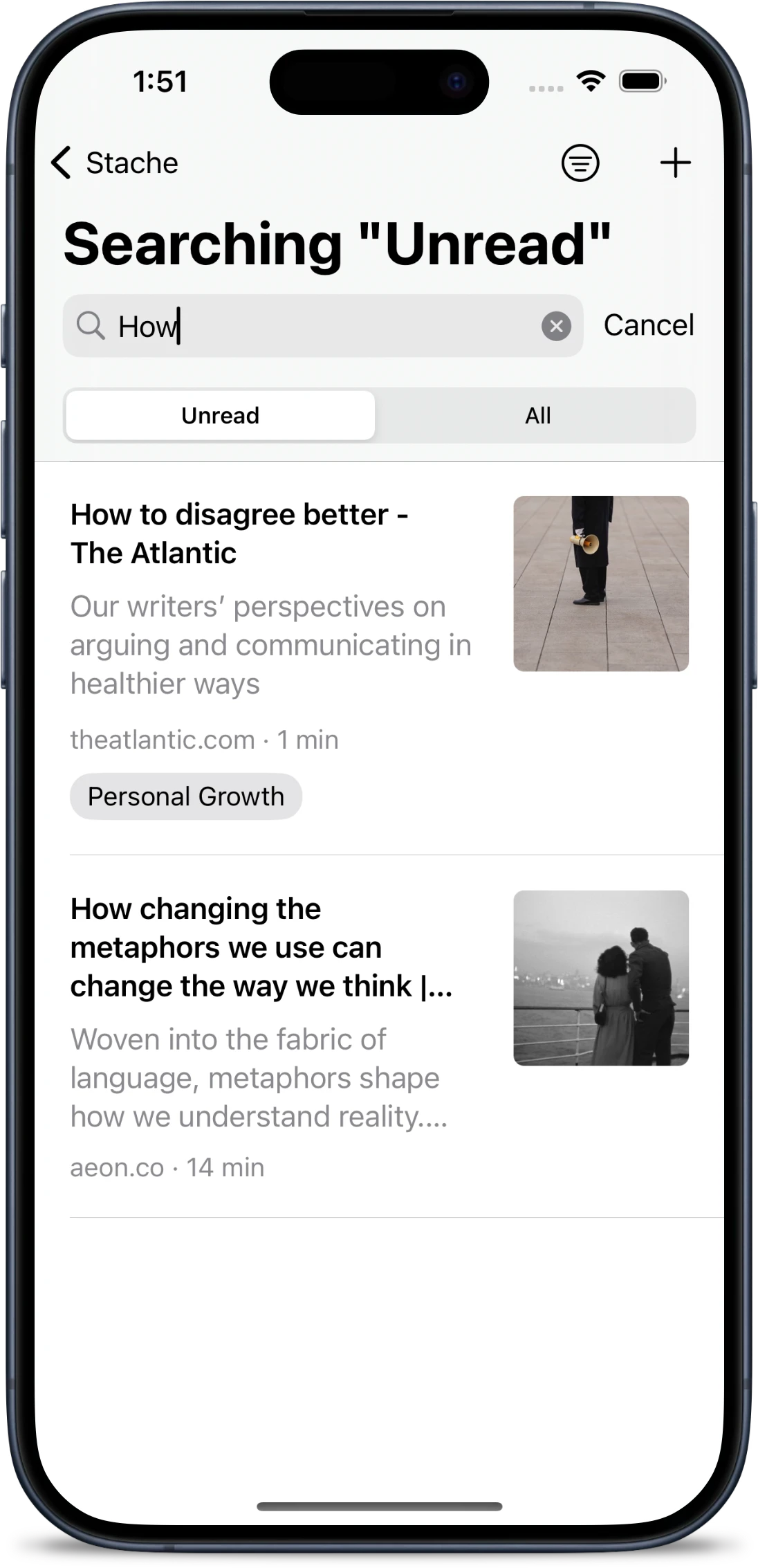User searching the app on an iPhone.